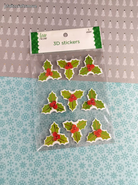 Love Nicole Christmas Winter Mistletoe 3-Dimensional Sticker Pack, New/Sealed