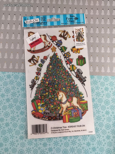 Vintage Royal Langnickel Christmas Holiday GLITTER Rub-on Transfer O Christmas Tree NEW
