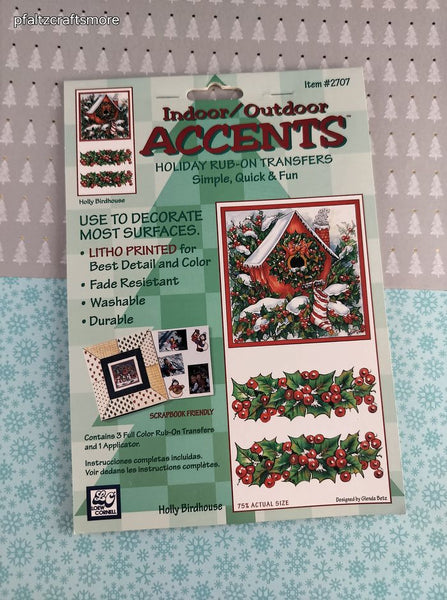 Vintage Loew Cornell Christmas Holiday Rub-on Transfer Holly Birdhouse NEW