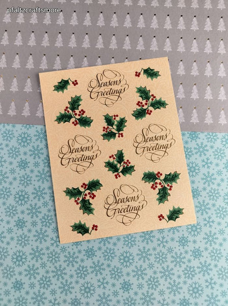 Vintage Amscan Christmas Seasons Greetings Holly Full Sticker Sheet, Unused