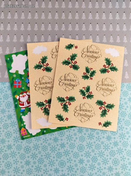 Vintage Amscan Christmas Seasons Greetings Santa Claus Partial Sticker Sheets Set/3