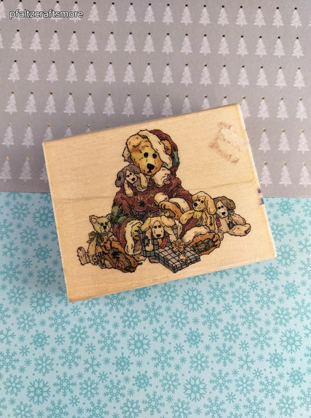 Vintage Boyd's Bears Collection Christmas Santa Bear Snowy Wooden Stamp Block