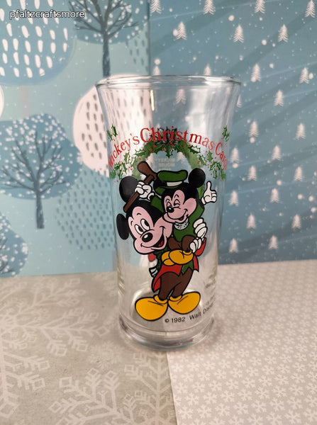 Vintage 1982 Walt Disney's Mickey's Christmas Carol Tall Glass Tumbler, Like New