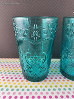 The Pioneer Woman Amelia Teal Glass Tumblers Set/3, Like New