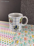 Vintage JAPAN Cranberry Blueberry Blue & Red Grid Coffee Mug