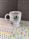 Vintage JAPAN Cranberry Blueberry Blue & Red Grid Coffee Mug