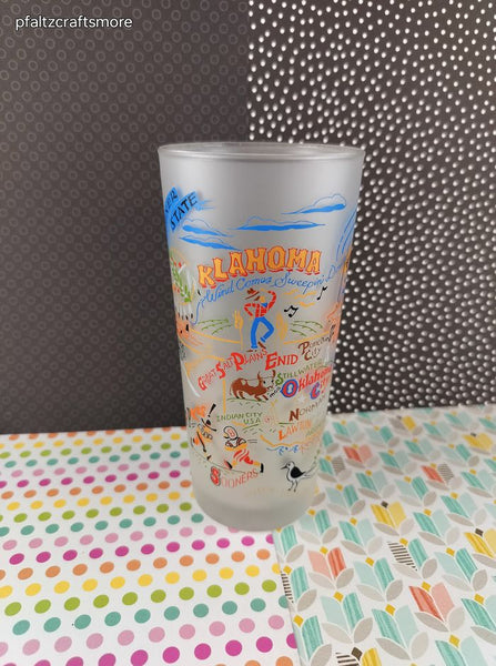 Vintage Catstudio Oklahoma Sooner State Tall Frosted Glass Tumbler, Like New