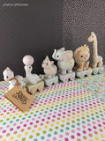 Vintage 1985 Precious Moments Baby Birthday Ceramic Pastel Animal Train 1 - 6