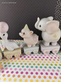 Vintage 1985 Precious Moments Baby Birthday Ceramic Pastel Animal Train 1 - 6