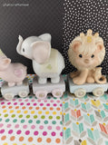 Vintage 1985 Precious Moments Baby Birthday Ceramic Pastel Animal Train 1 - 6