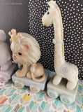 Vintage 1985 Precious Moments Baby Birthday Ceramic Pastel Animal Train 1 - 6