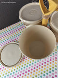 Vintage 10-pc Tupperware Tan & Yellow  Condiment/Dip Caddie Set w/Spoons 733-1, 733-2, 733-3