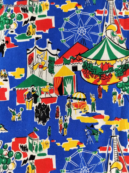 Vintage Colorful Vibrant Carnival Carousel Fabric Remnant, 4 x 43" W, CLEAN