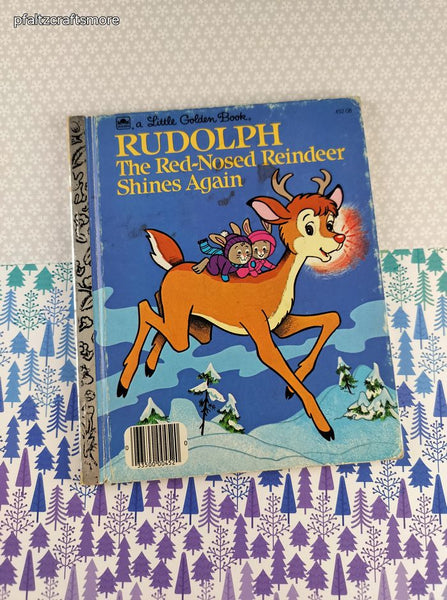 Vintage 1982 Little Golden Book: Rudolph the Red-Nosed Reindeer Shines Again Hardcover