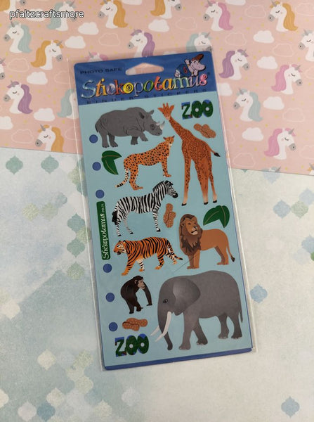 Vintage Stickopotamus "Zoo Animals" Binder Sticker Sheet, New & Sealed