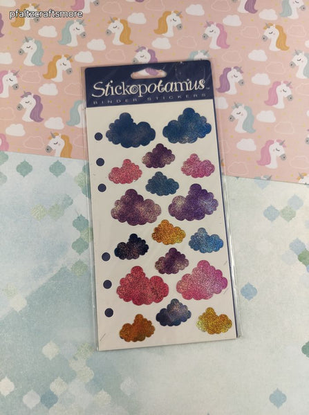 Vintage Stickopotamus "Rainbow Clouds" SHINY Binder Sticker Sheet, New & Sealed
