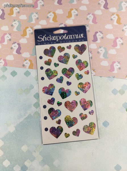 Vintage Stickopotamus "Rainbow Hearts" SHINY Binder Sticker Sheet, New & Sealed