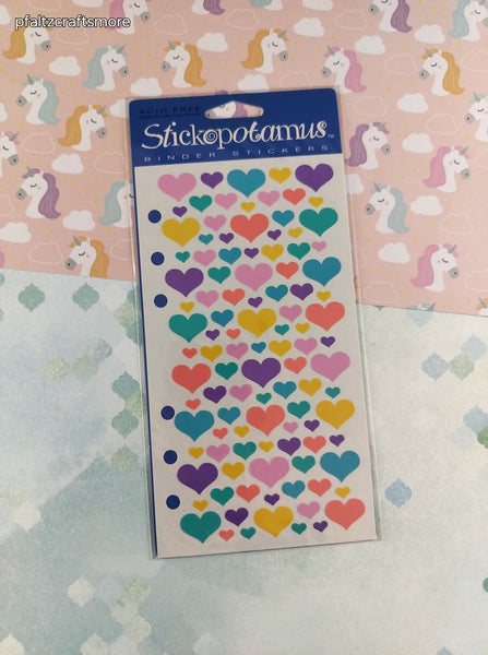 Vintage Stickopotamus "Colorful Hearts" Binder Sticker Sheet, New & Sealed