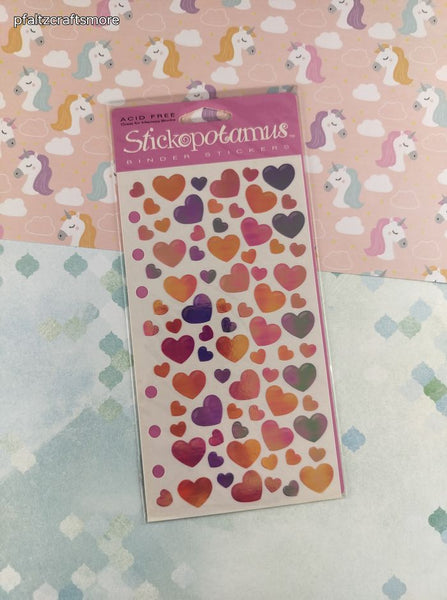 Vintage Stickopotamus "Hearts" SHINY Binder Sticker Sheet, New & Sealed