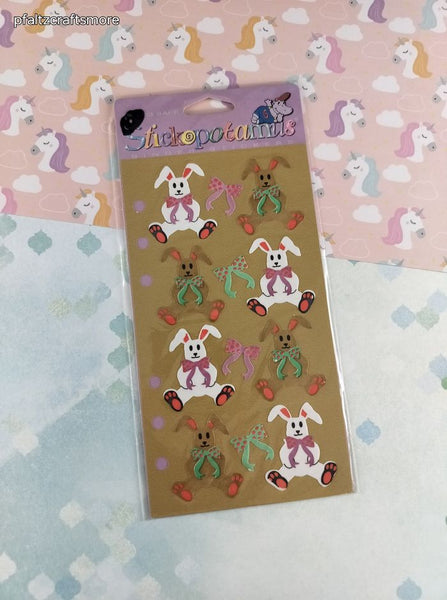 Vintage Stickopotamus Stickers, Fuzzy Bunny Rabbits, 1 Sheet New & Sealed