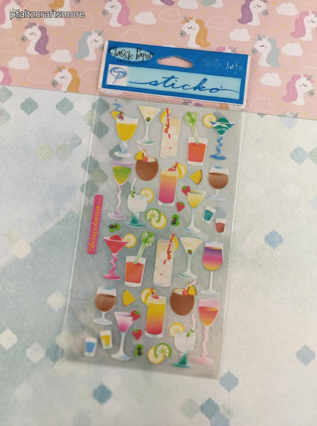 Vintage Sticko Stickers, Cocktails Drinks, 1 Sheet New & Sealed
