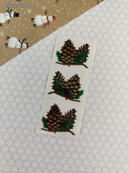 Vintage 1997 Mrs. Grossman's SHINY Christmas Pine Cones 3/4 Sticker Sheet, Unused