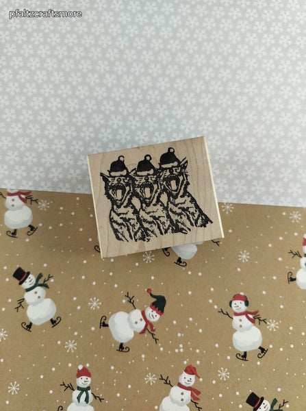 Vintage Stamp Me Tender Christmas Caroloing Cats Wooden Block/Rubber Stamp