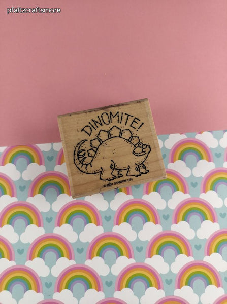 Vintage 2002 Stampin' Up! Dinosaur "Dinomite!" Rewards Wooden Block/Rubber Stamp