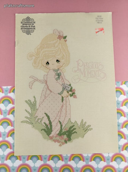 Vintage 1987 Designs by Gloria & Pat Precious Moments the Voice of Spring Counted Cross Stitch Softcover Booklet