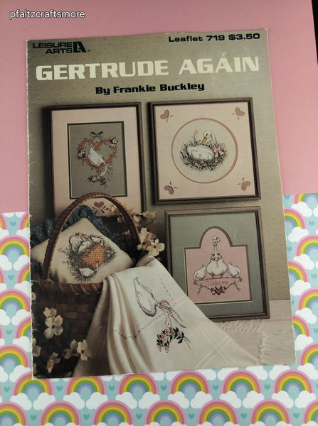 Vintage 1989 Leisure Arts Gertrude Again Counted Cross Stitch Softcover Booklet