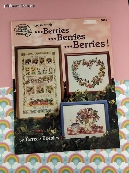 Vintage 1996 American School of Needlework Berries Berries Berries! Counted Cross Stitch Softcover Booklet