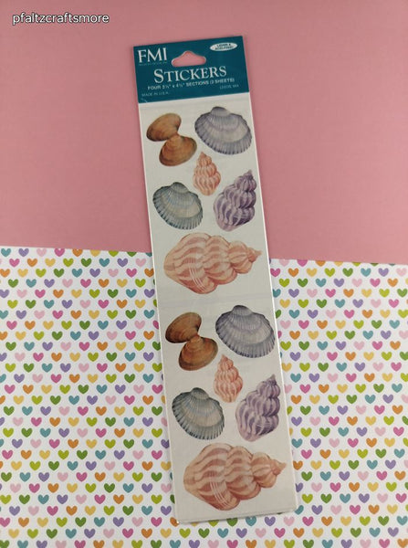 Vintage Frances Meyer FMI Pastel Shells Stickers, 4 Sheets New & Sealed