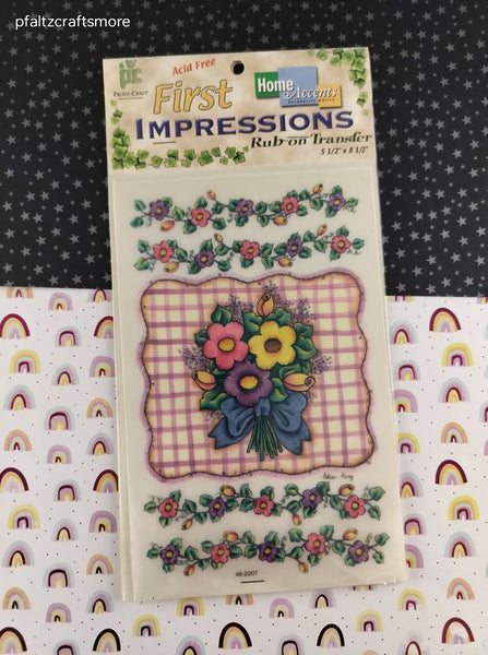 Vintage Provo Craft First Impressions Rub-on Transfer Floral Garden Set/2 NEW