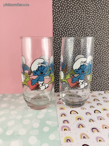 Vintage 1983 Smurfs Collector's Glass Tumblers Set/2, Like New