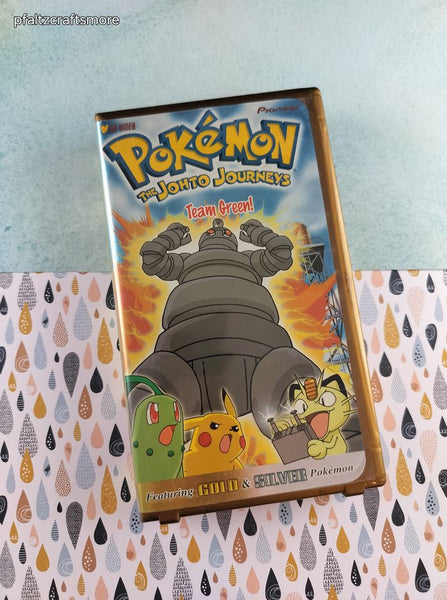 Vintage 2001 Pokemon the Johto Journeys Team Green! Plastic Case VHS Tape, Like New