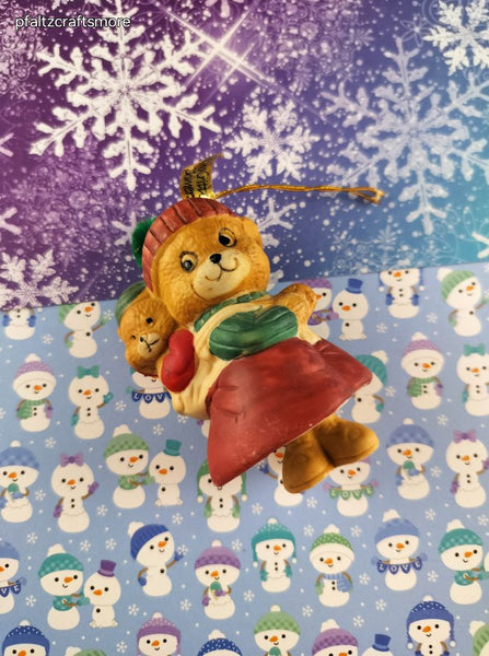 Vintage Jasco Caring Critter Chimers Ceramic Christmas Bear Bell Ornament, Nice & Clean