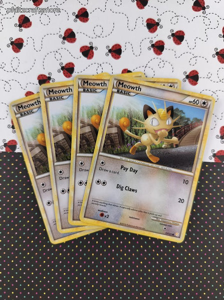 Pokemon TCG - Set/4 Meowth HeartGold SoulSilver Common Pokemon Cards 75/123 - LP