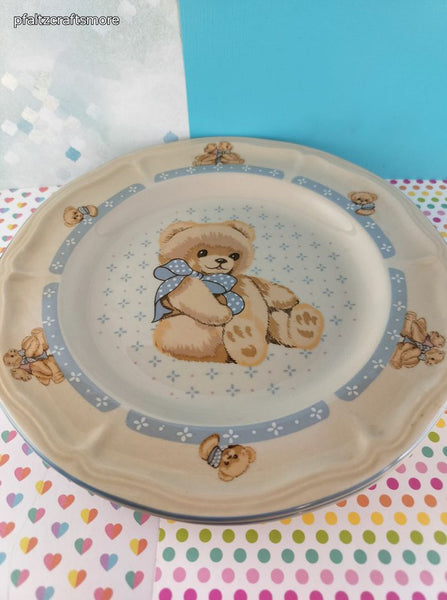 Vintage Tienshan Stoneware Country Bear 10.75" Dinner Plates Set/2, Like New