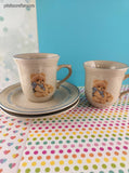 Vintage Tienshan Stoneware Country Bear Tea Cups w/Saucers Set/2, Like New