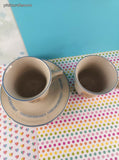 Vintage Tienshan Stoneware Country Bear Tea Cups w/Saucers Set/2, Like New