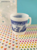 Vintage Anchor Hocking Blue Willow Milk Glass Coffee Mug