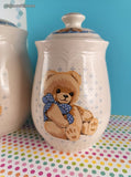 Vintage Tienshan Stoneware Country Bear Canister Cookie Jars Set/2 w/Lids, Like New
