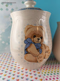 Vintage Tienshan Stoneware Country Bear Canister Cookie Jars Set/2 w/Lids, Like New