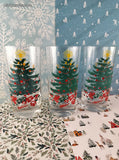 Vintage MCM Christmas Tree Glass Tumblers Set/3, Like New