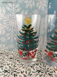 Vintage MCM Christmas Tree Glass Tumblers Set/3, Like New