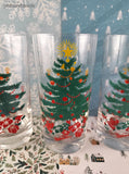 Vintage MCM Christmas Tree Glass Tumblers Set/3, Like New