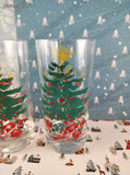 Vintage MCM Christmas Tree Glass Tumblers Set/3, Like New