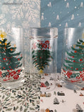 Vintage MCM Christmas Tree Glass Tumblers Set/3, Like New