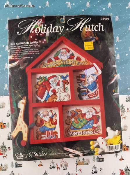 Vintage Christmas Holiday Hutch All American Santa Counted Cross Stitch Kit NEW