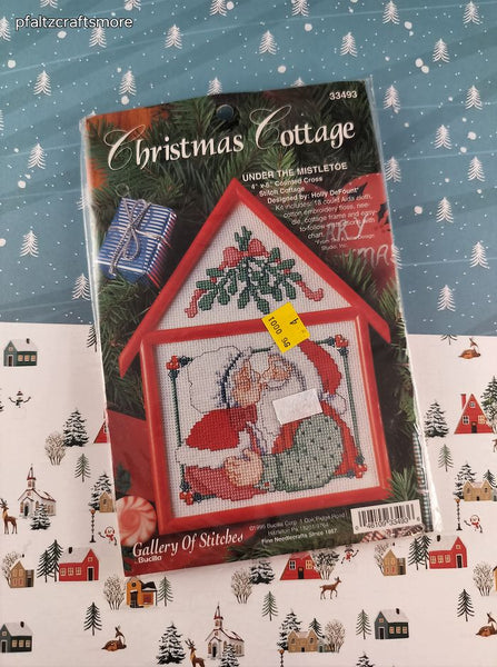Vintage Christmas Cottage Gallery of Stitches Under the Mistletoe Counted Cross Stitch Kit NEW